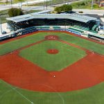 Travis Major Field aerial view of baseball diamond and stands