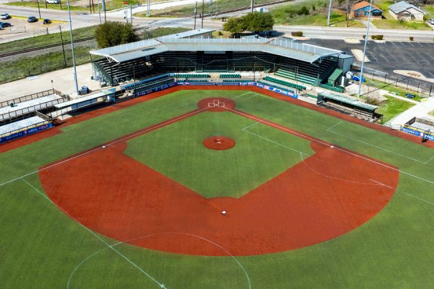 Travis Major Field aerial view of baseball diamond and stands