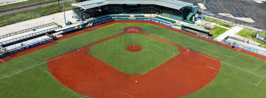 Travis Major Field aerial view of baseball diamond and stands