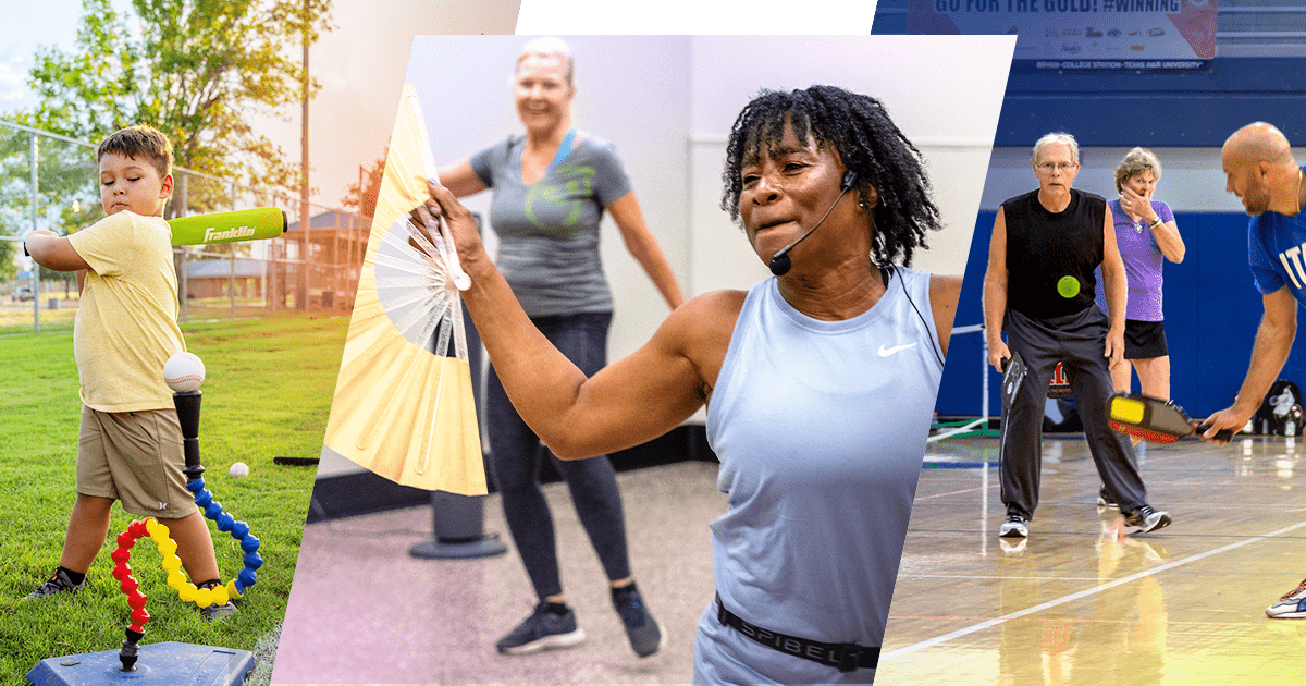 snapshots of various fall programs such as baseball, dance cardio, and pickleball